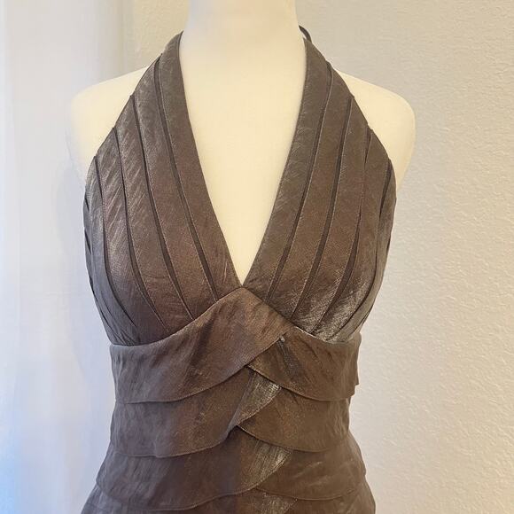 Vintage Cache Halter Cocktail Dress 6 Y2K Brown Shimmer Sheer Mesh Hoco Fairy - Picture 3 of 16
